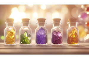 Colorful glass jars of crystals with, a Beauty & Fashion Photo by Lermont51