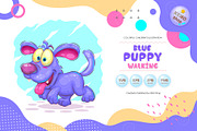 Blue puppy walking. Tshirt, PNG., an Animal Illustration by KENO Mascots (Thumbnail 1 of 4)