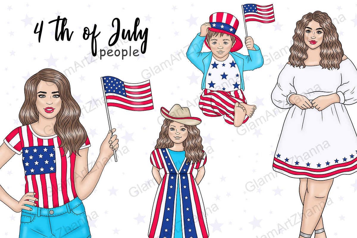 4th of July Girls Clipart, a Seasonal Illustration by GlamArtZhanna (Photo 1 of 5)