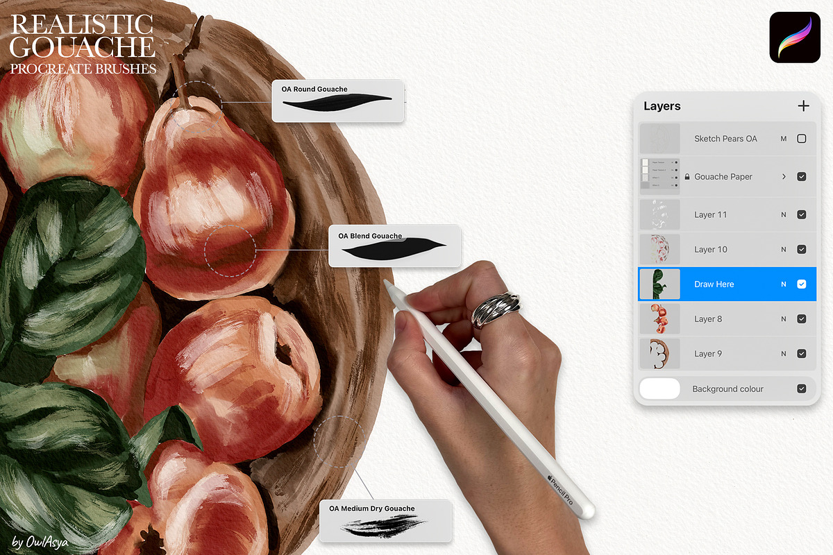 Realistic Gouache Procreate Brushes, a Brush Add-On by owlasya (Photo 2 of 8)