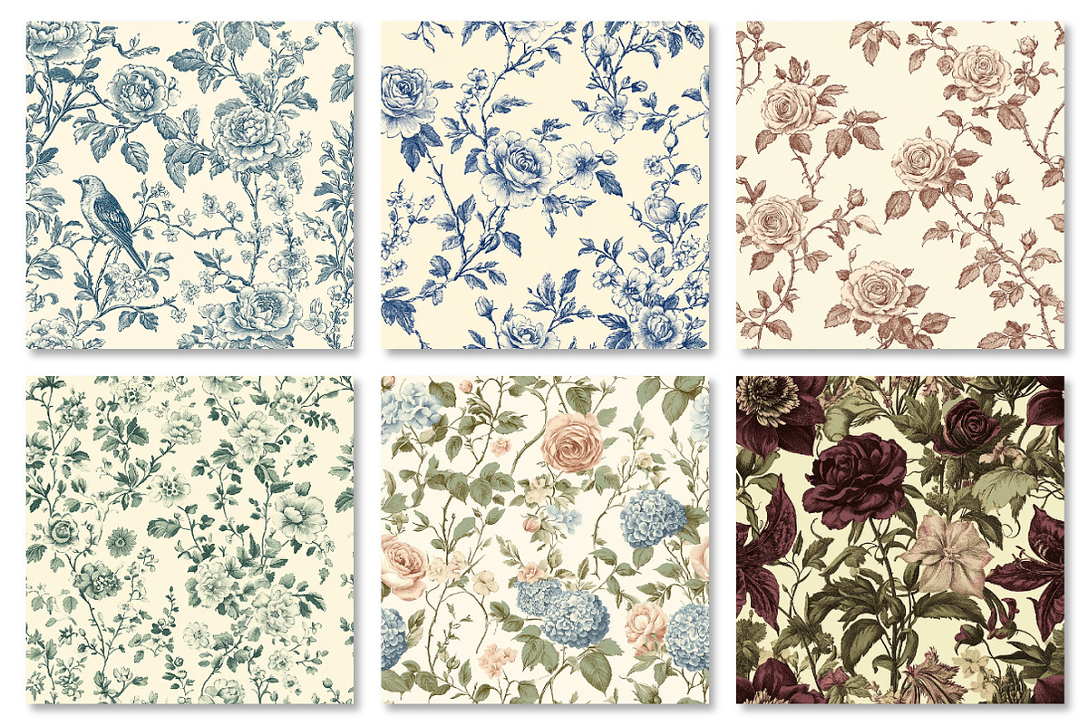 Vintage Floral Toile Seamless Patter, a Pattern Graphic by Dream Creation (Photo 3 of 7)