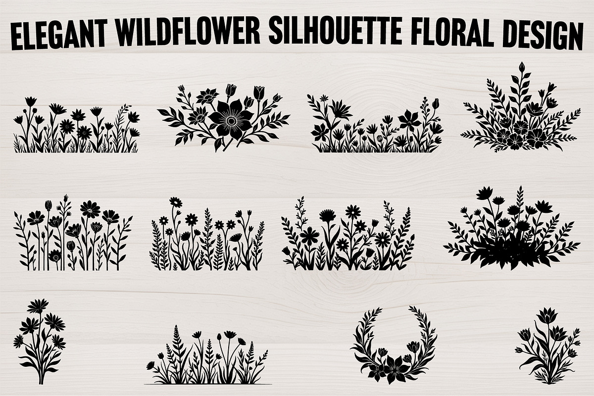 Wildflower Meadow Silhouette Floral, an Illustration by jahid234