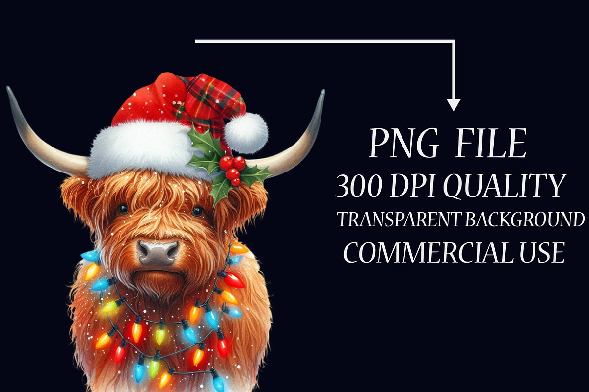 Cute Christmas Highland Cow Clipart, an Illustration by Libby Wishes (Photo 6 of 7)