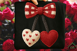 Knitted Bow with Double Hearts Png, an Illustration by Craft Nest