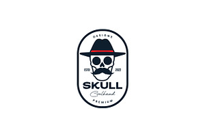 Vintage Line Skull With Hat And Logo