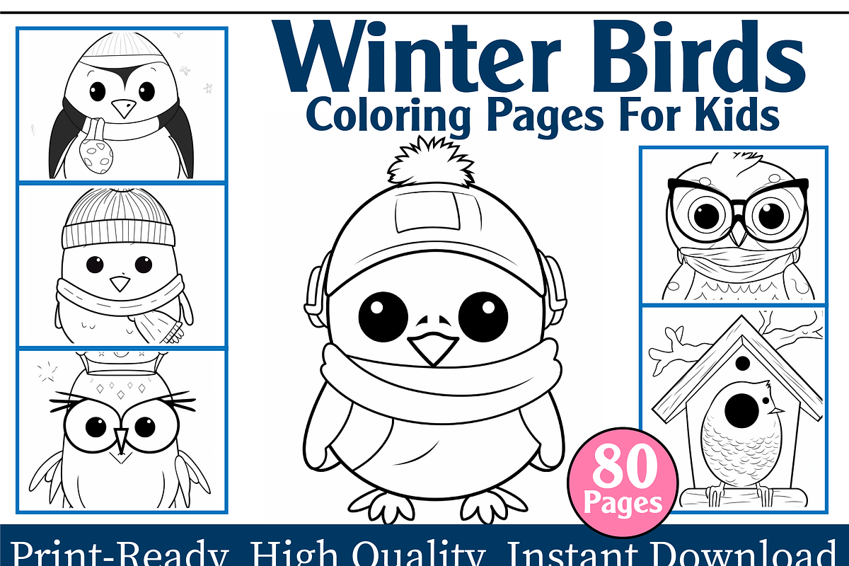 Winter Birds Coloring Pages for Kids, an Animal Illustration by maggiesar (Photo 1 of 4)
