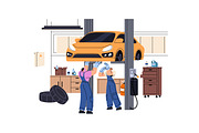 Repairmen repair cars, auto service, a Transportation Illustration by PaperTrident (Thumbnail 2 of 9)