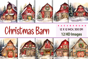 Watercolor Christmas Barn