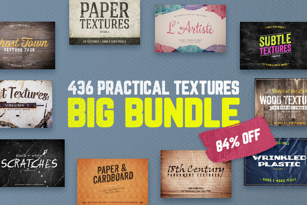 436 Practical Textures Pack 84% Off, a Texture Graphic by Design Panoply (Photo 1 of 12)