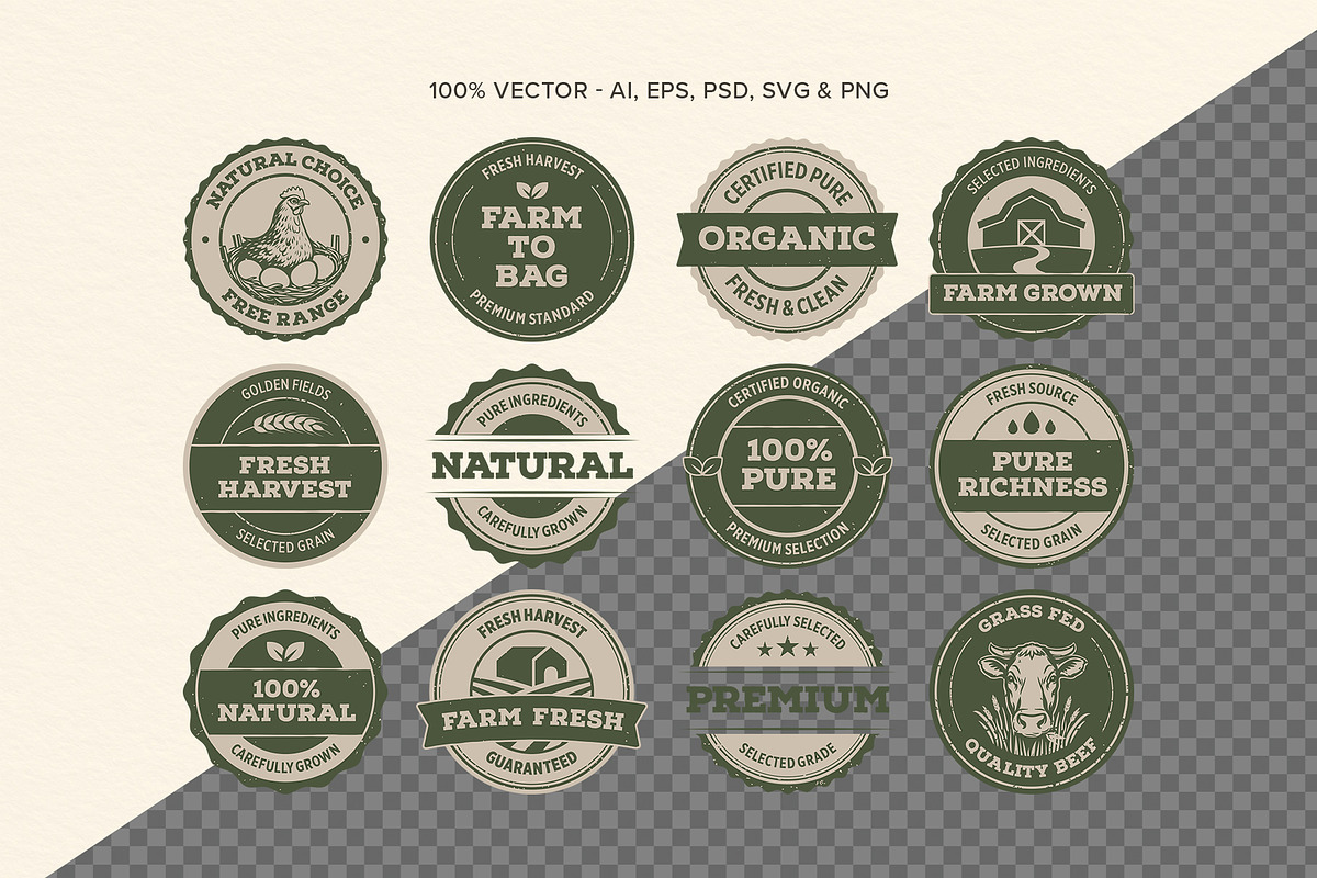 Rustic Farm Organic Sticker Badge Se, an Object Graphic by DesignerCandies (Photo 3 of 6)
