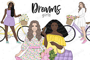 Spring Girl Clipart | Bicycle Woman, a Person Illustration by GlamArtZhanna (Thumbnail 1 of 5)