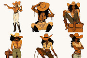 Black Cowgirl Clipart Bundle, a Person Illustration by BusyDaydesign (Thumbnail 5 of 9)