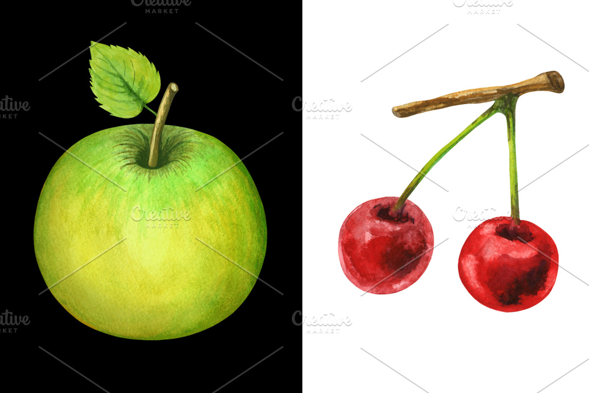 Watercolor set fruits and berries, a Food Illustration by Color_Brush (Photo 7 of 12)