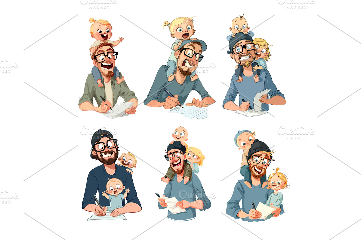 Father teaching kids cartoon vector, a Person Illustration by Onyx