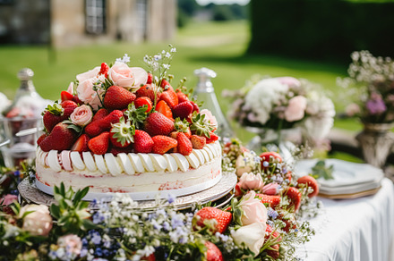 Strawberry dessert buffet table, food catering for wedding, part, a Food & Drink Photo by Anneleven