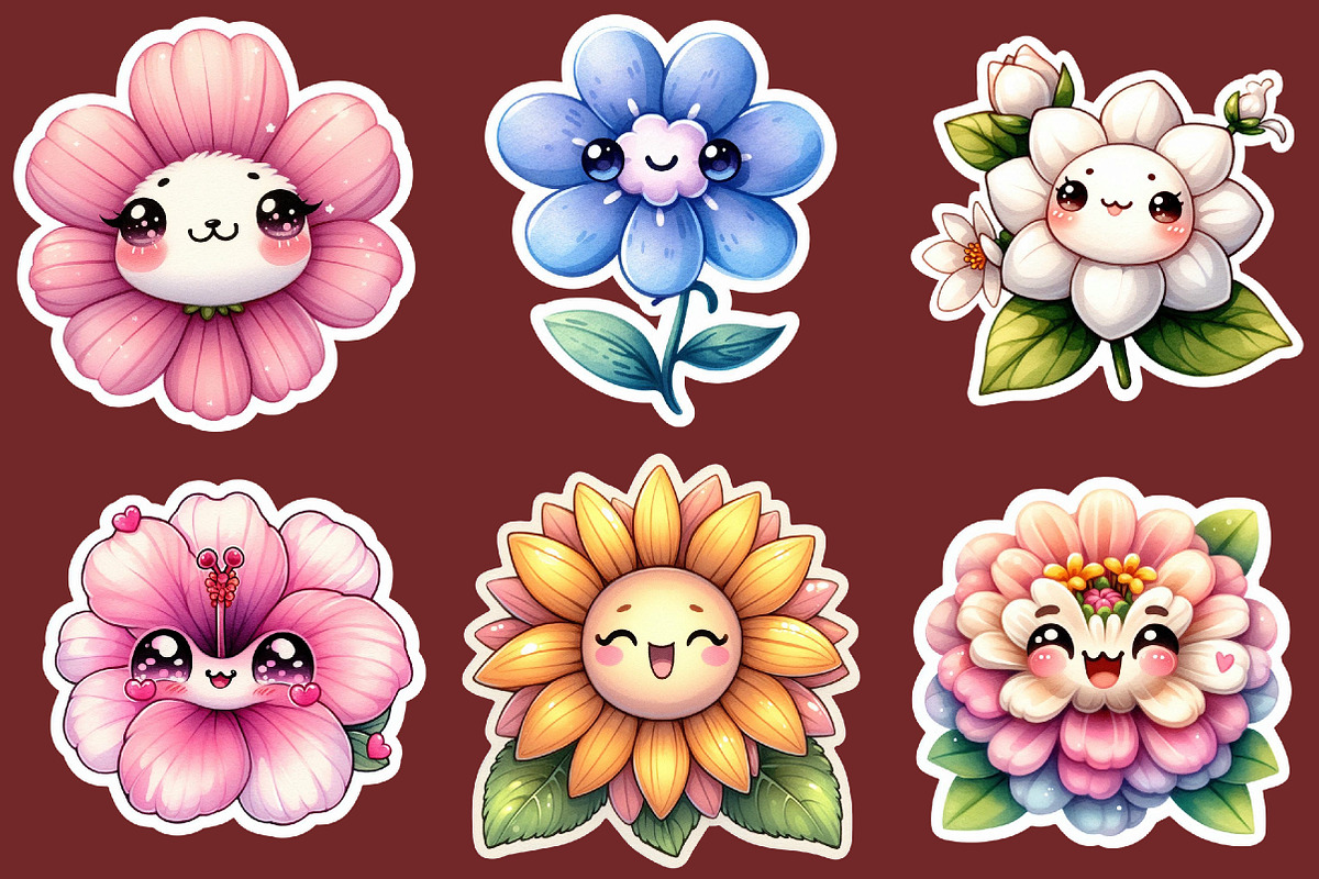 cute floral printable sticker Png, an Illustration by DreamCafeArt (Photo 4 of 5)
