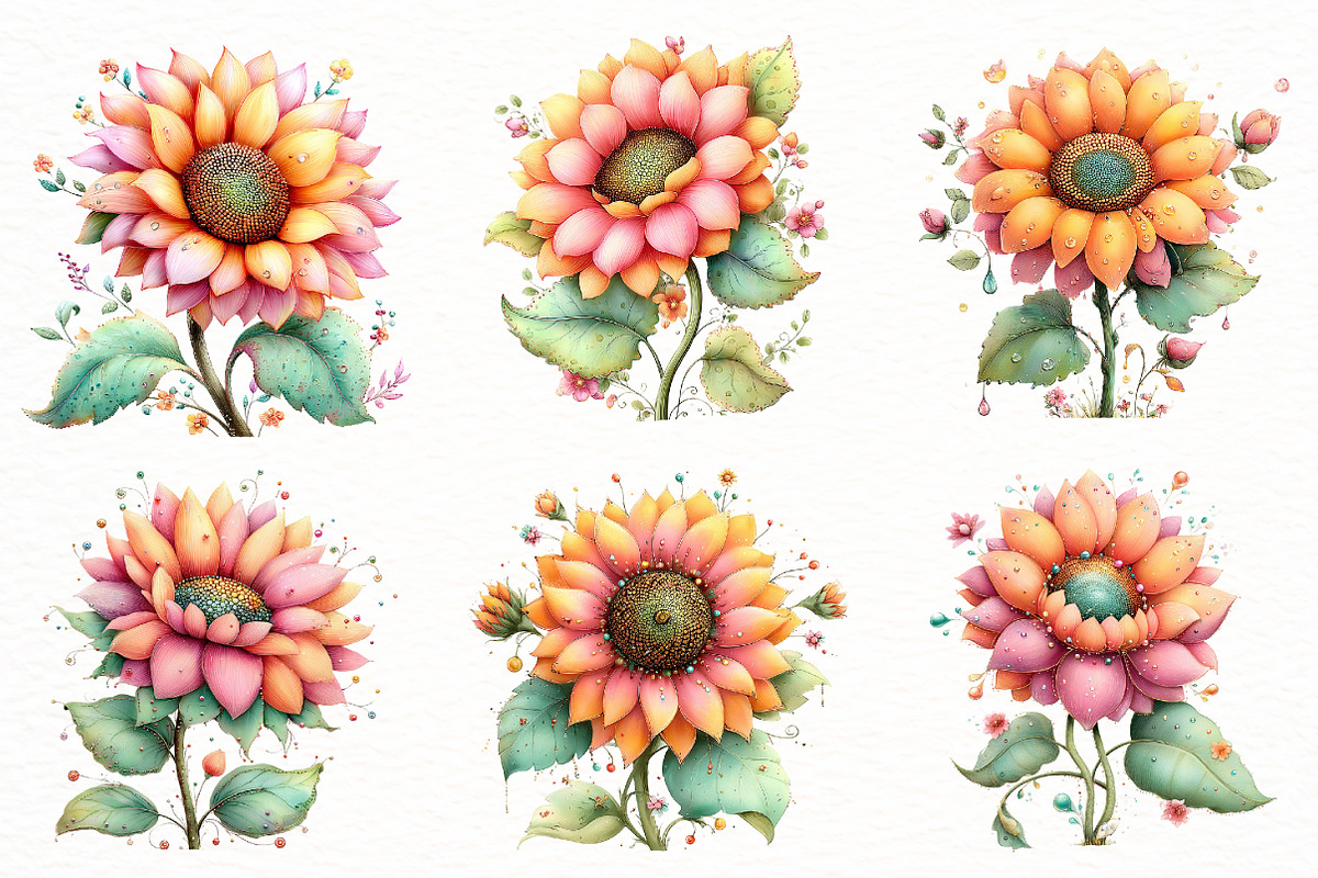 Whimsical sunflower Clipart, an Illustration by Designworld (Photo 2 of 8)