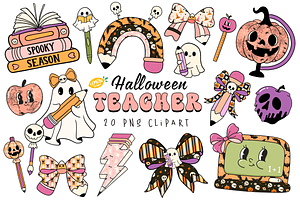 Halloween Teacher PNG Clipart Bundle, a Seasonal Illustration by LemonDesign