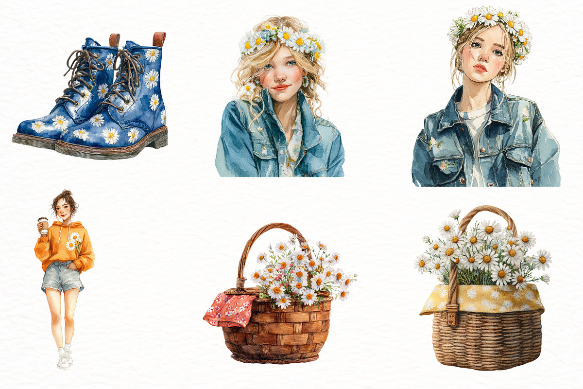Watercolor Summer Daisy Clipart, an Illustration by Designworld (Photo 5 of 5)