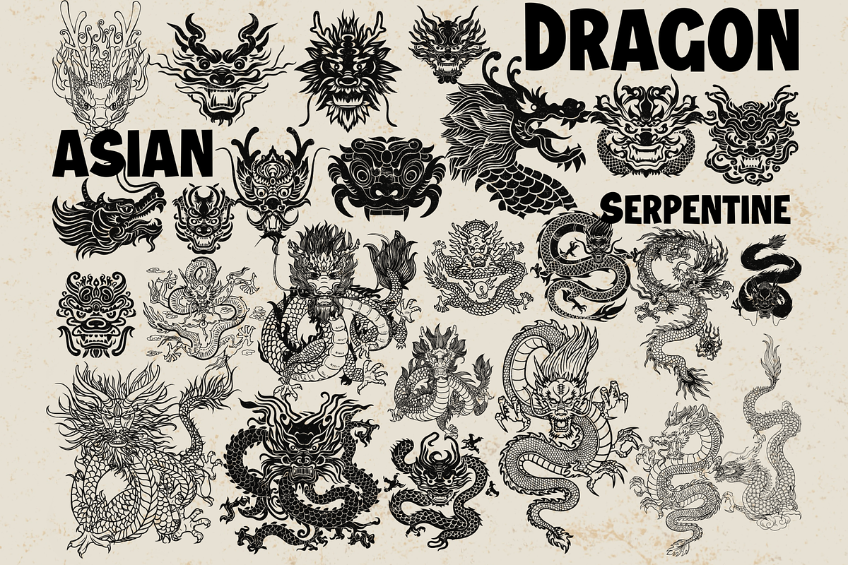 Dragon stamps for Procreate, a Brush Add-On by TheWhiteCatLab (Photo 3 of 9)