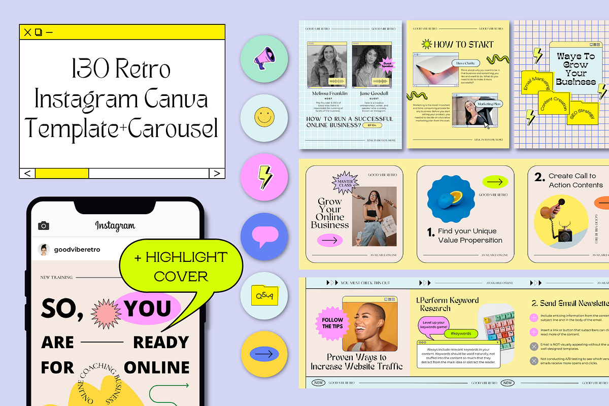 Retro Canva Instagram Booster Pack, a Social Media Template by Guavamelo Studio (Photo 1 of 15)