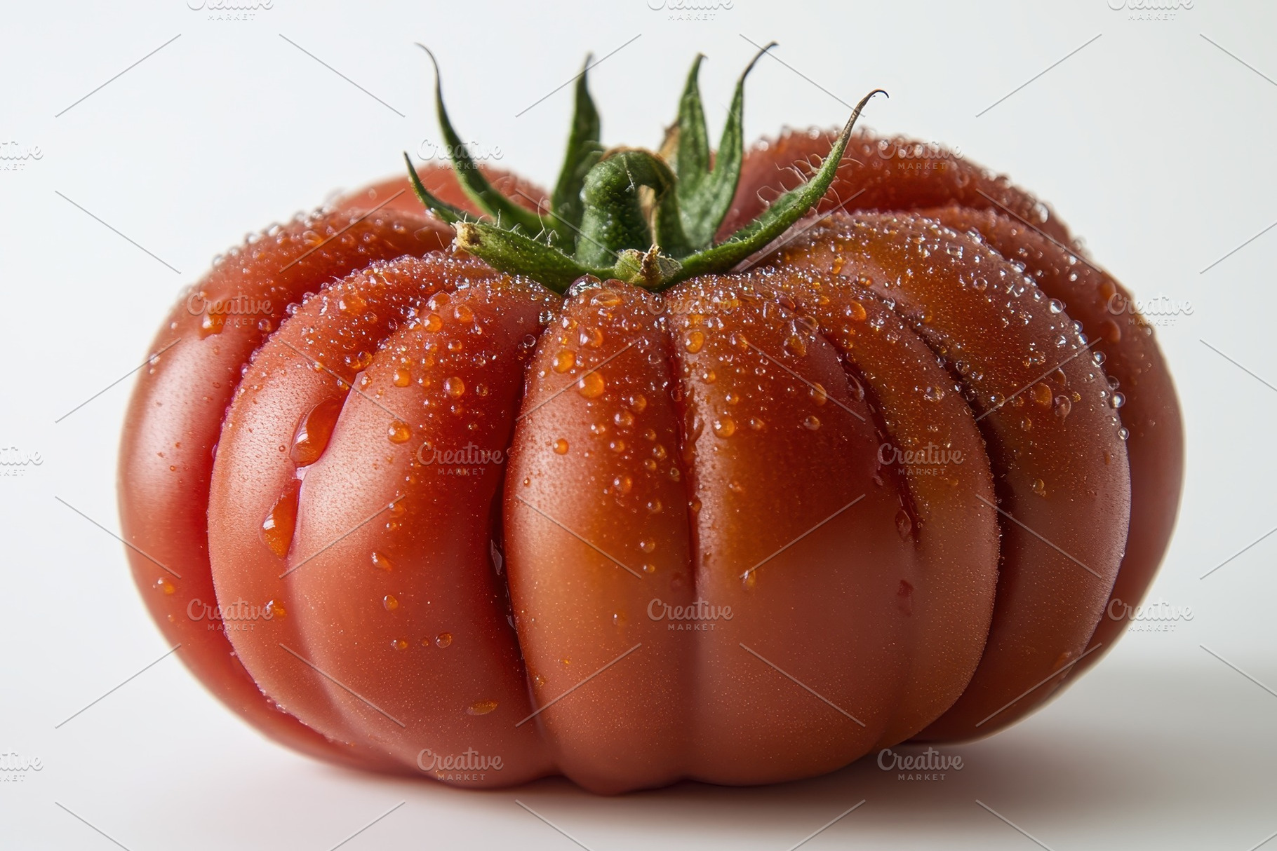 Ripe red tomato glistening, a Photo by Pavel_design