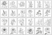 100 Beautiful Flower Coloring Pages, a Decorative Illustration by Blue Digital Studio (Thumbnail 6 of 7)