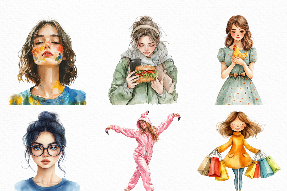 Quirky Girl Clipart Bundle, an Illustration by Craft Nest (Photo 4 of 6)