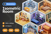 Isometric Room 3D Illustrations, an Architecture 3D Model by Rakata Studio (Thumbnail 1 of 7)