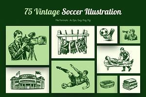 Vintage Soccer Illustration Set, a Sport Illustration by Prosymbols