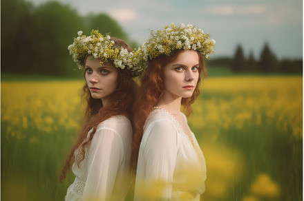 Beautiful girls field. Generate Ai, a Nature Photo by Ylivdesign