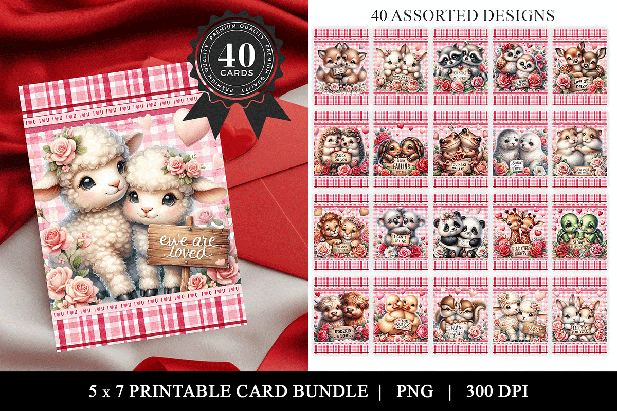Cute Valentine Animal Card Bundle, a Stationery Template by Bijou Bay (Photo 2 of 2)