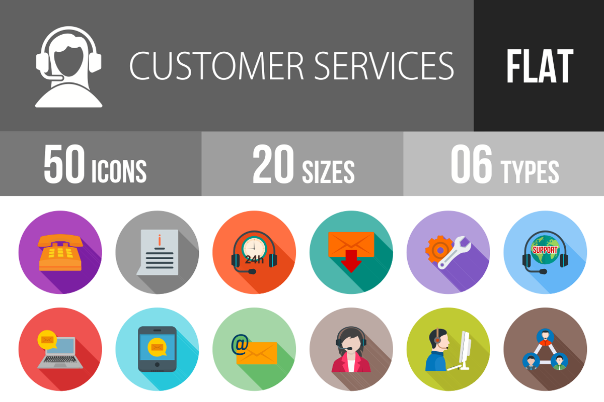 50 Customer Flat Shadowed Icons, an Outline Icon by IconBunny