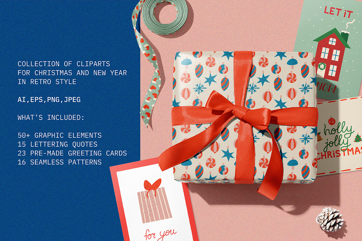 Retro Christmas and New Year, a Texture Illustration by Felizabeth Design (Photo 2 of 13)