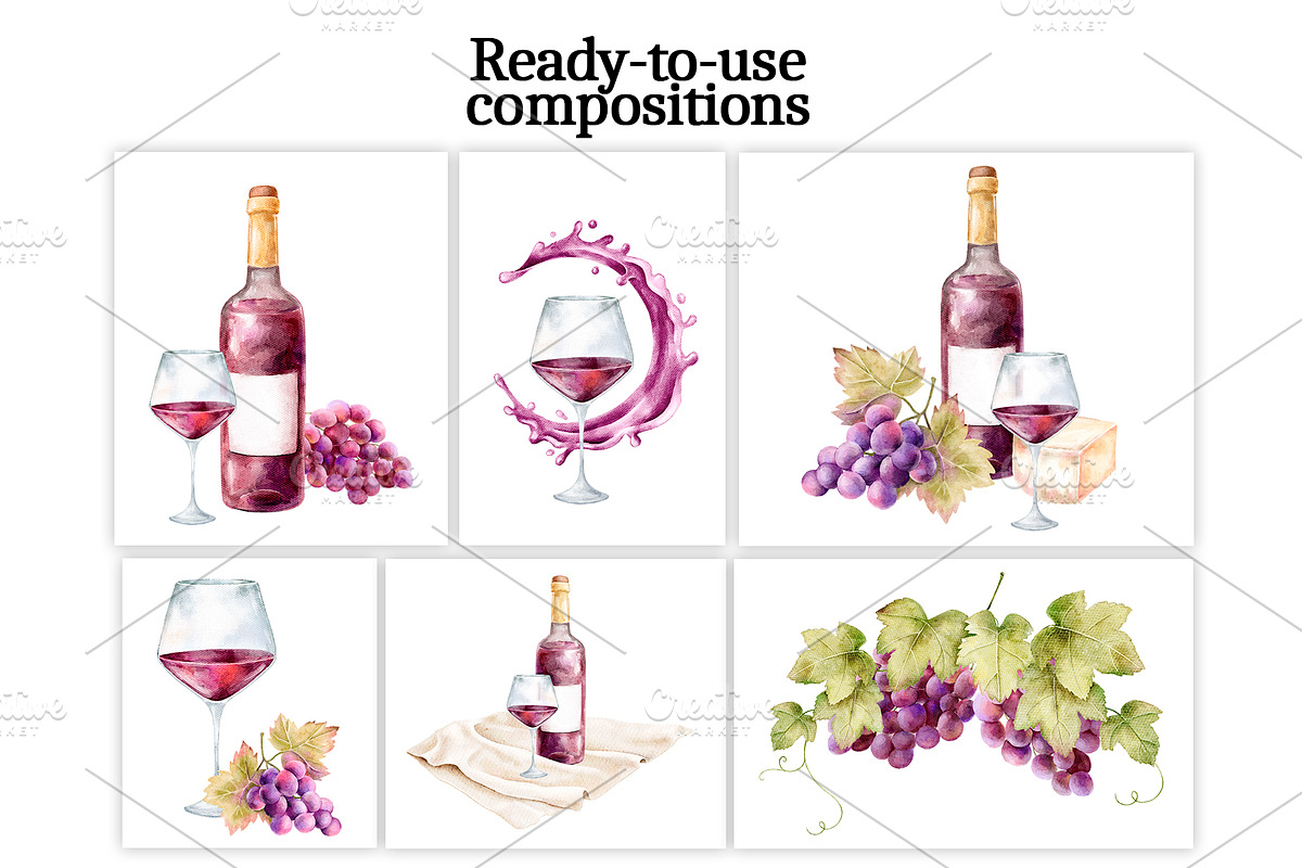 Watercolor Wine Clipart, a Food Illustration by Eves_Aquadreams (Photo 6 of 10)