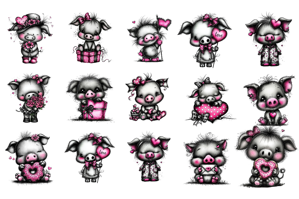 Valentine Pig, Cute Animal Clipart, an Illustration by DreamArtGraphic (Photo 4 of 4)