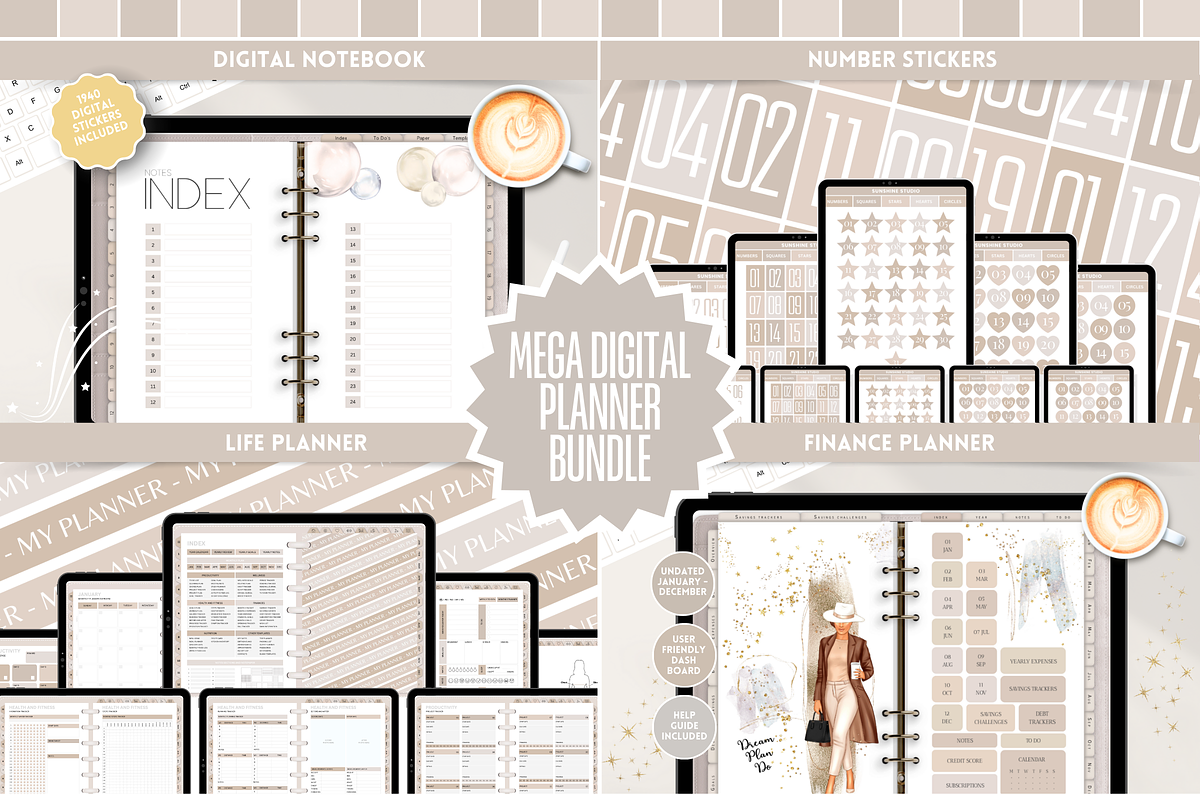 Beige Digital Planner Mega Bundle, a Templates & Theme by SunshineStudioBoutique (Photo 1 of 11)