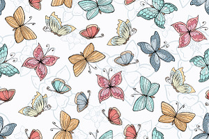 Pattern With Hand Drawn Butterflies