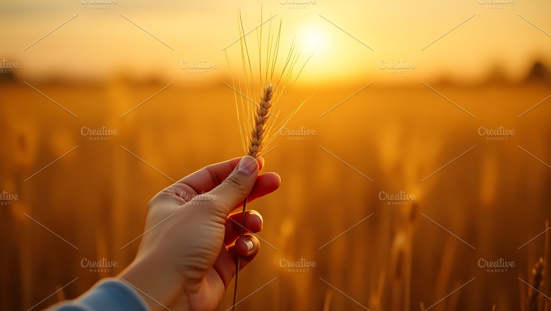 Hand holding wheat stalk in golden s, a Nature Photo by Artonix