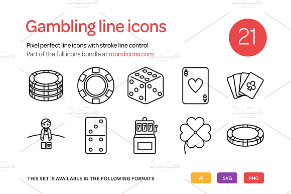 Gambling Line Icons Set
