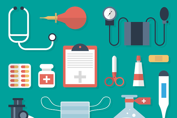Medical supplies set in a flat style preview 2