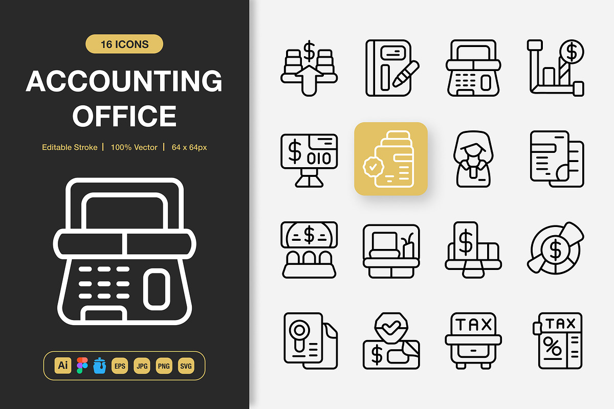 Accounting Office Icons, an Outline Icon by Spacepixel Creative
