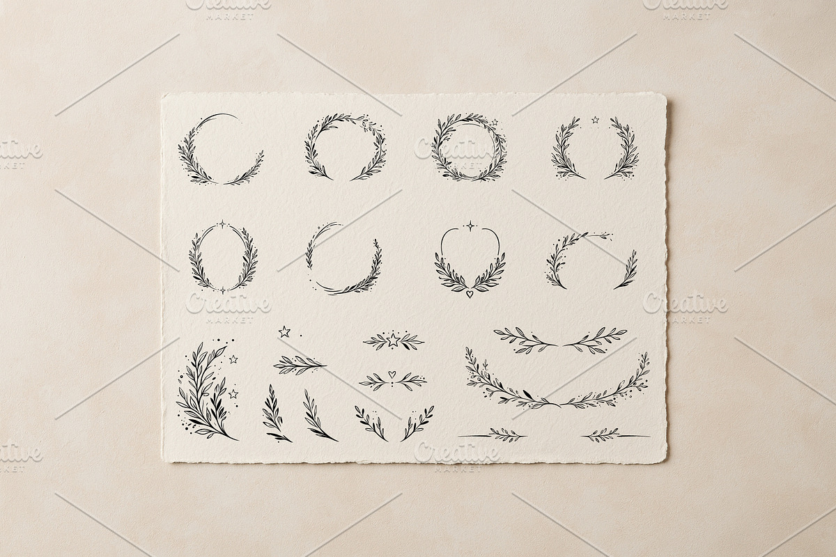 19 Botanical Ink Wreaths & Leaves, an Object Graphic by Christine Krahl (Photo 7 of 8)