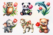 Cute Animals Tulip Flower Clipart, an Illustration by Dream Creation (Thumbnail 2 of 7)