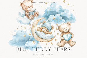 Blue Teddy Bears, a Decorative Illustration by PeDe Designs