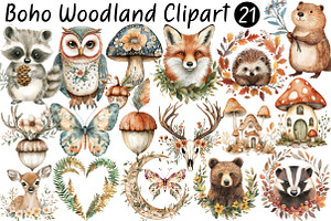 Watercolor Boho Woodland Clipart, a Seasonal Illustration by CitraGraphics