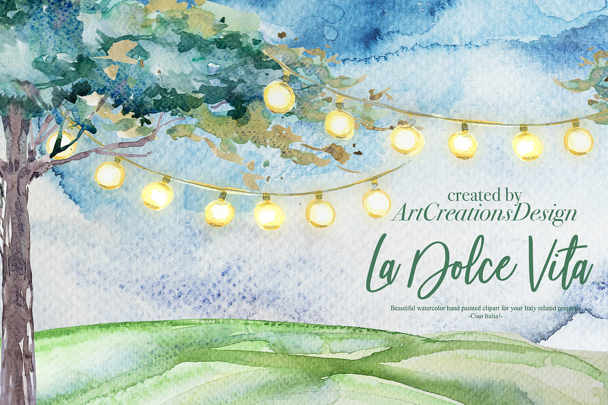 Watercolor La Dolce Vita Clipart, an Education Illustration by ArtCreationsDesign (Photo 12 of 12)