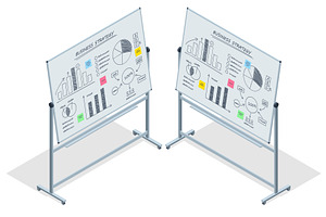 Isometric vector of two flipcharts, a Person Illustration by Golden Sikorka