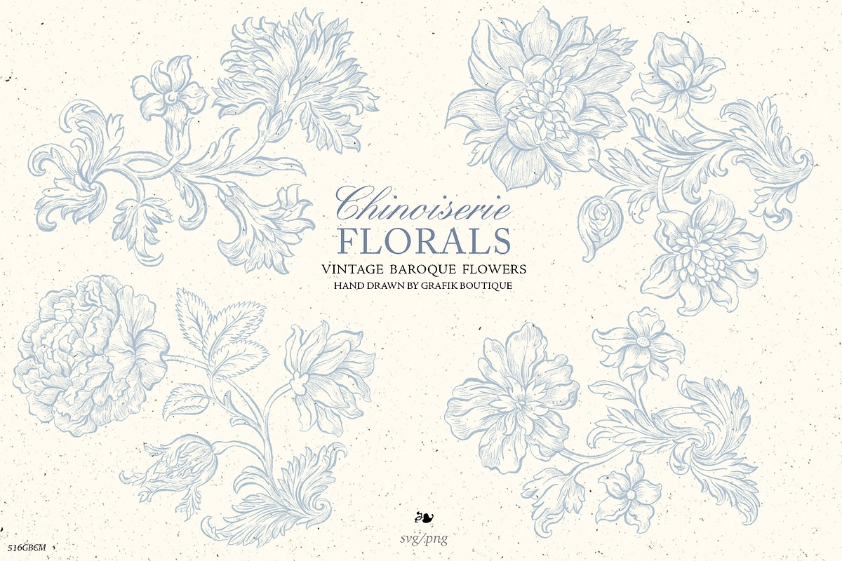 Baroque blue flowers, chinoiserie, a Decorative Illustration by GrafikBoutique (Photo 1 of 8)