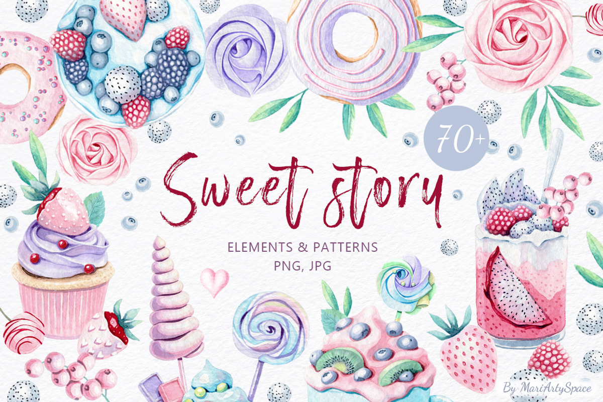 Sweet dessert watercolor set, a Food Illustration by MariArtySpace (Photo 1 of 8)